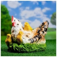 Садовая фигура "Курица наседка с цыплятами" пестрая, 28х22см./В упаковке шт: 1