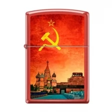 Зажигалка Zippo Красная Москва, латунь/сталь с покрытием Red Matte, красная, матовая, 36x12x56 мм, 233 SOVIET DESIGN