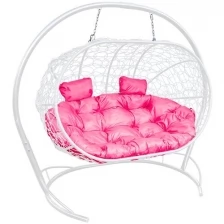 Подвесной диван M-GROUP лежебока с ротангом белый, розовая подушка