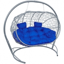 Подвесной диван M-GROUP лежебока с ротангом серый, синяя подушка