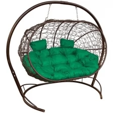 Подвесной диван M-GROUP лежебока с ротангом коричневый, зелёная подушка