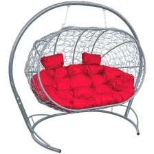 Подвесной диван M-GROUP лежебока с ротангом серый, красная подушка