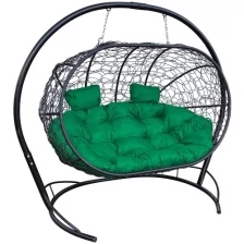 Подвесной диван M-GROUP лежебока с ротангом чёрный, зелёная подушка