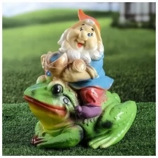 Premium Gips Садовая фигура "Гном на жабе", разноцветный, 29 см, микс