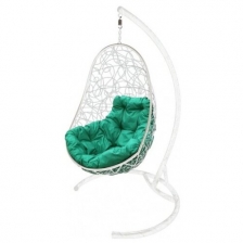 Подвесное кресло кокон M-GROUP "Овал" с ротангом белое+зеленая подушка