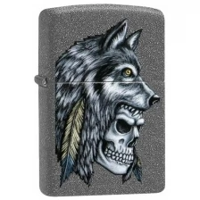 Зажигалка Zippo (Зиппо) Wolf Skull с покрытием Iron Stone™, латунь/сталь, серая, матовая, 36x12x56 мм 29863