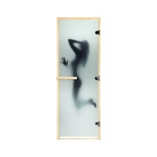 Дверь из стекла с фотопечатью Девушка 1,9х0,7 м, 8 мм, коробка из хвойных пород, 3 петли, в гофрокоробе, правое открывание "Банные штучки" /1