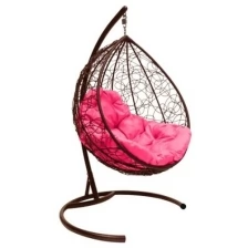Подвесное кресло m-group капля с ротангом коричневое, розовая подушка
