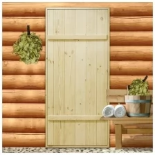 Дверной блок для бани, 180×70см, из сосны, на клиньях, массив, "Добропаровъ"