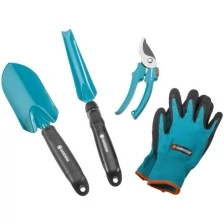 Комплект садовых инструментов базовый "Домашнее садоводство" (секатор, лопатка, совок для прополки, перчатки садовые) (Дисплей)