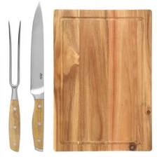 Вилка, нож и разделочная доска для гриля и BBQ,(набор для приготовления мяса 3 предмета), Maku