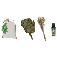 Набор для бани Бацькина баня Ароматный №4: веник, травяной букет, запарка, ароматизатор 18023