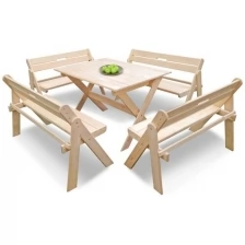 Комплект садовой мебели "на 8-10 человек" складной деревянный (Стол, 4 Скамейки)