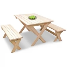 Комплект садовой мебели "на 4-6 человек" (1,2м) складной деревянный (стол, 2 лавки)