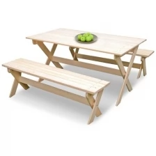 Комплект садовой мебели "на 6 человек" (1,5м) складной, деревянный (Стол, 2 лавки)