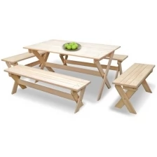 Комплект садовой мебели "на 10 человек" (1,5м) складной деревянный (Стол, 4 лавки)