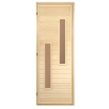 Дверь со стеклопакетом Узкие длинные прямоугольники 19х07 млипа Класс А коробка из сосныпетлив гофрокоробе Банные штучки 1 (32132)