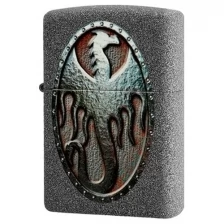 Зажигалка Zippo Metal Dragon Shield Design с покрытием Iron Stone, латунь/сталь, серая, матовая