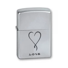 Зажигалка Zippo (Зиппо) Love, с покрытием Satin Chrome™, латунь/сталь, серебристая, матовая, 36x12x56 мм 205 LOVE