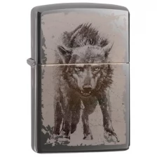 Зажигалка Zippo (Зиппо) Wolf Design с покрытием Black Ice®, латунь/сталь, чёрная, глянцевая, 36х12х56 мм 49073